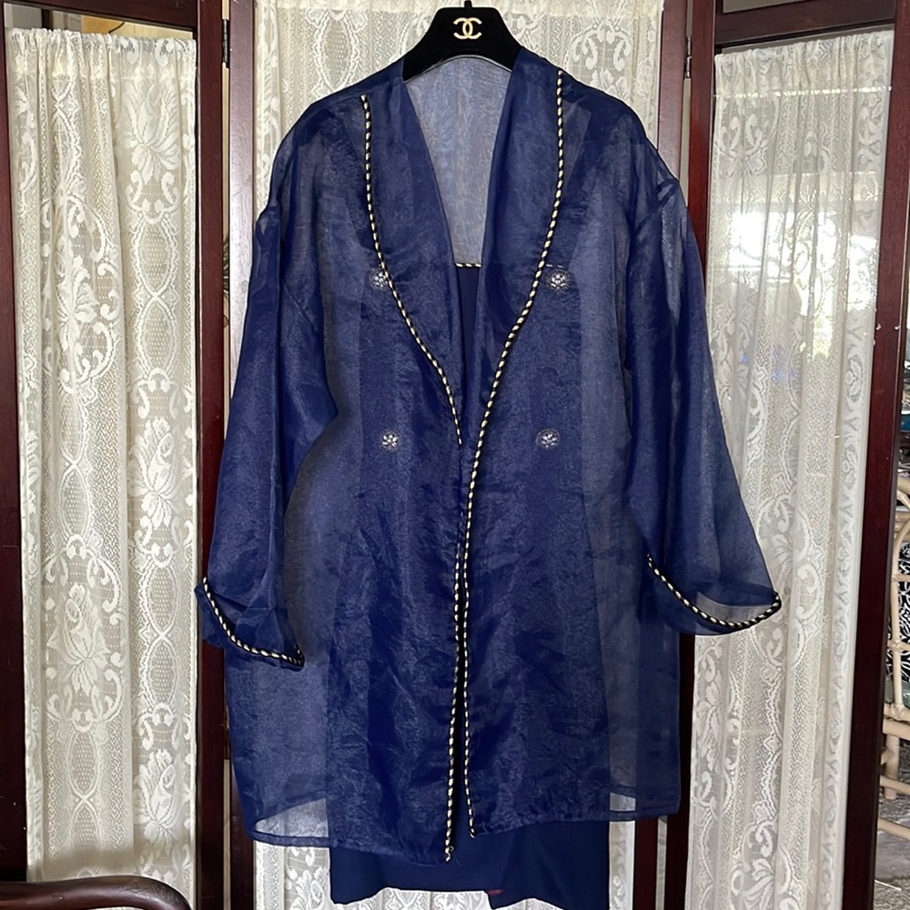 INEZ Navy Dress with organza coverup